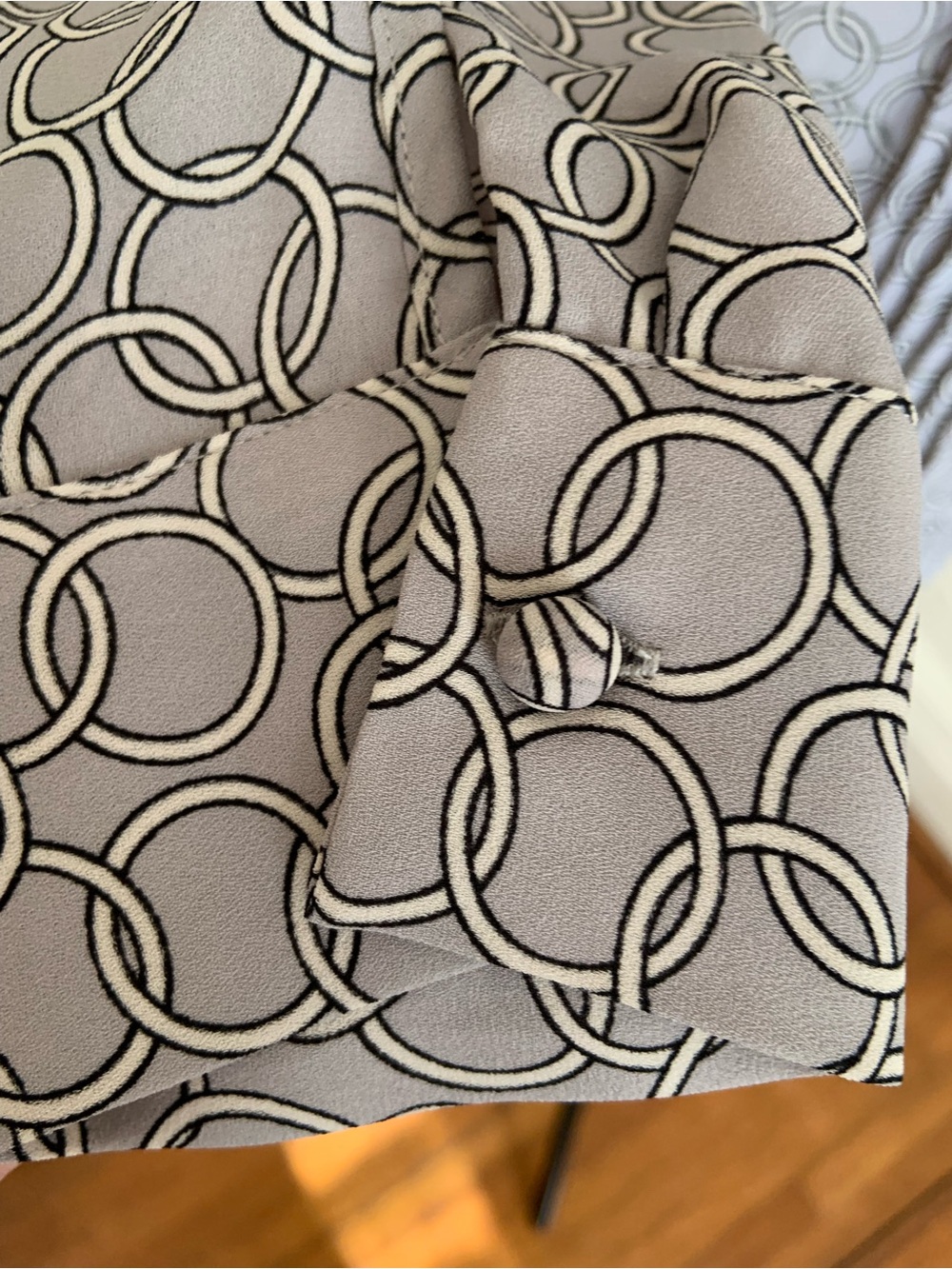 Ann Taylor Gray Patterned Ruffle Front Blouse - Picture 7 of 8